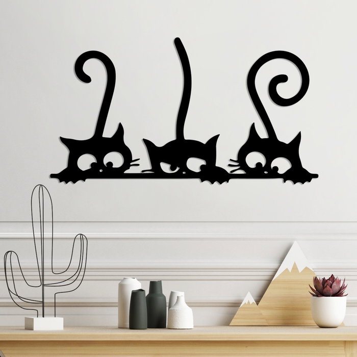 Wallity Cat 5 Escultura de Pared de Metal Negra